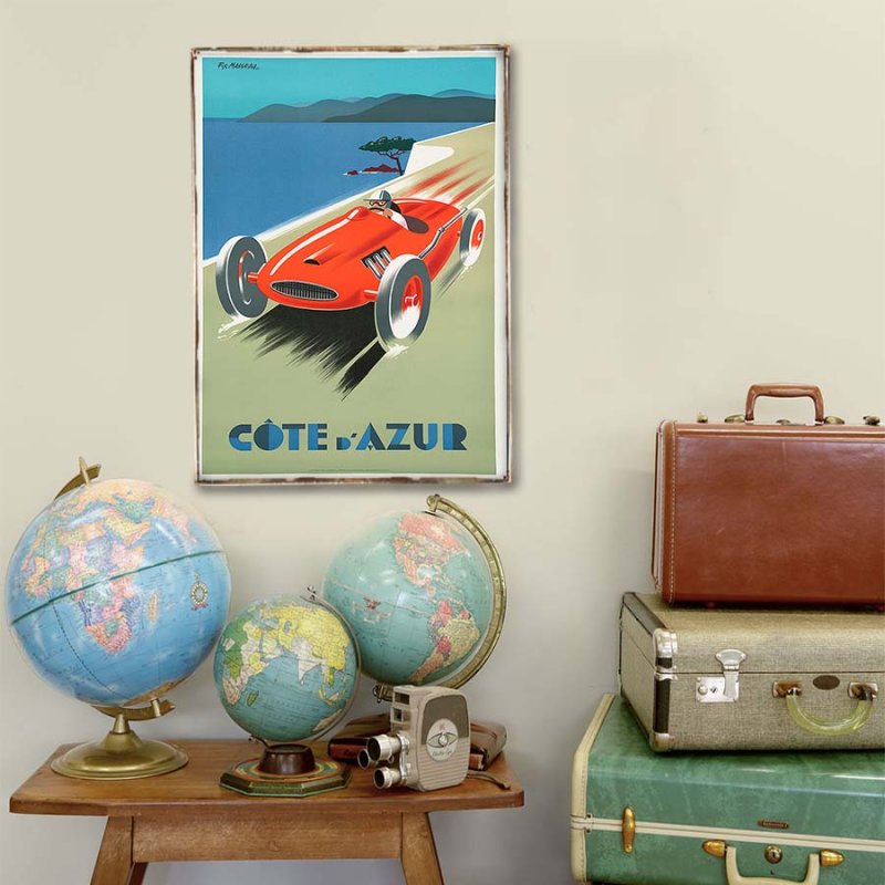 Ξύλινο πινακάκι με παλιά διαφήμιση αγώνα αυτοκινήτων