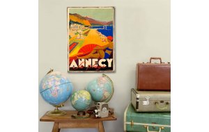 Ξύλινο πινακάκι με ρετρό ταξιδιωτική διαφήμιση Annecy