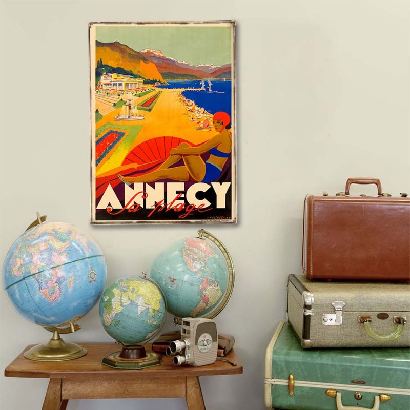 Ξύλινο πινακάκι με ρετρό ταξιδιωτική διαφήμιση Annecy