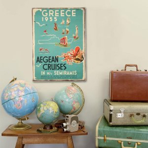 Retro ξύλινο πινακάκι με διαφήμιση ταξιδιού στην Ελλάδα