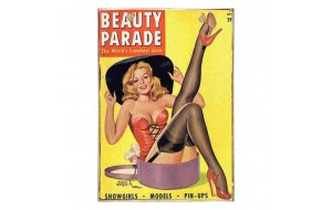 Retro ξύλινο πινακάκι με εξώφυλλο περιοδικού beauty parade pinups