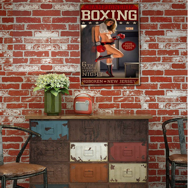 Ρετρό ξύλινο πινακάκι με διαφήμιση για αγώνα boxe