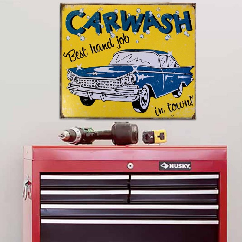 Ρετρό χειροποίητο ξύλινο πινακάκι διαφήμιση πλυντηρίου αυτοκινήτων