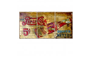 Τρίπτυχος πίνακας χειροποίητος με ρετρό διαφήμιση cola