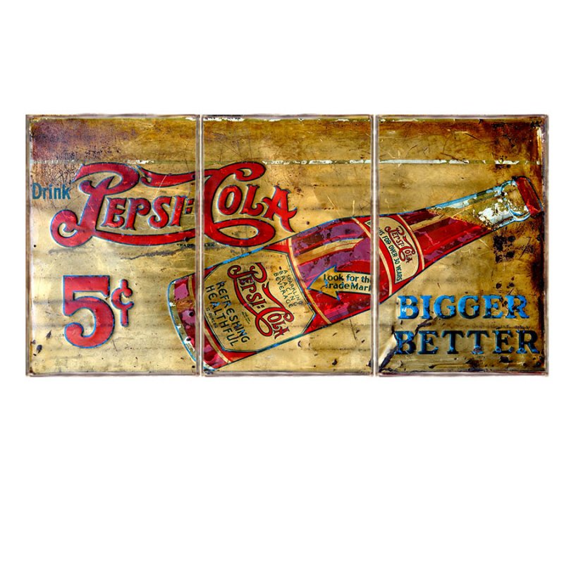 Τρίπτυχος πίνακας χειροποίητος με ρετρό διαφήμιση cola