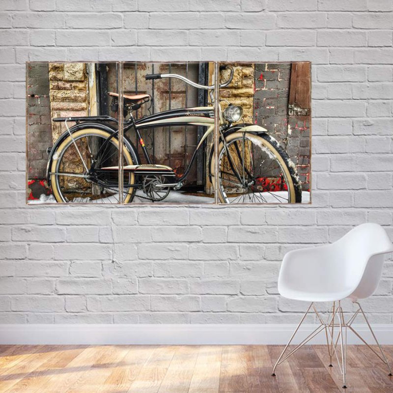Bicycle τρίπτυχος ξύλινος πίνακας χειροποίητος