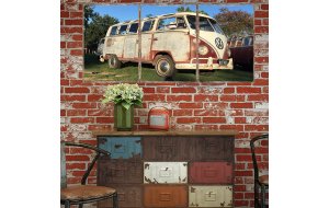 Τρίπτυχος ξύλινος πίνακας χειροποίητος vintage VW van