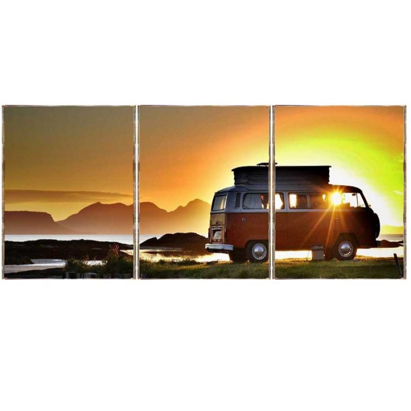 Car sunset τρίπτυχος πίνακας χειροποίητος
