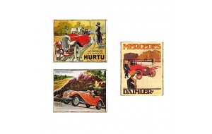 Cars vintage σετ τριών τεμαχίων από ξύλινους χειροποίητους πίνακες