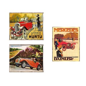 Cars vintage σετ τριών τεμαχίων από ξύλινους χειροποίητους πίνακες