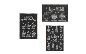 Coffee menu vintage σετ τριών τεμαχίων από ξύλινους χειροποίητους πίνακες