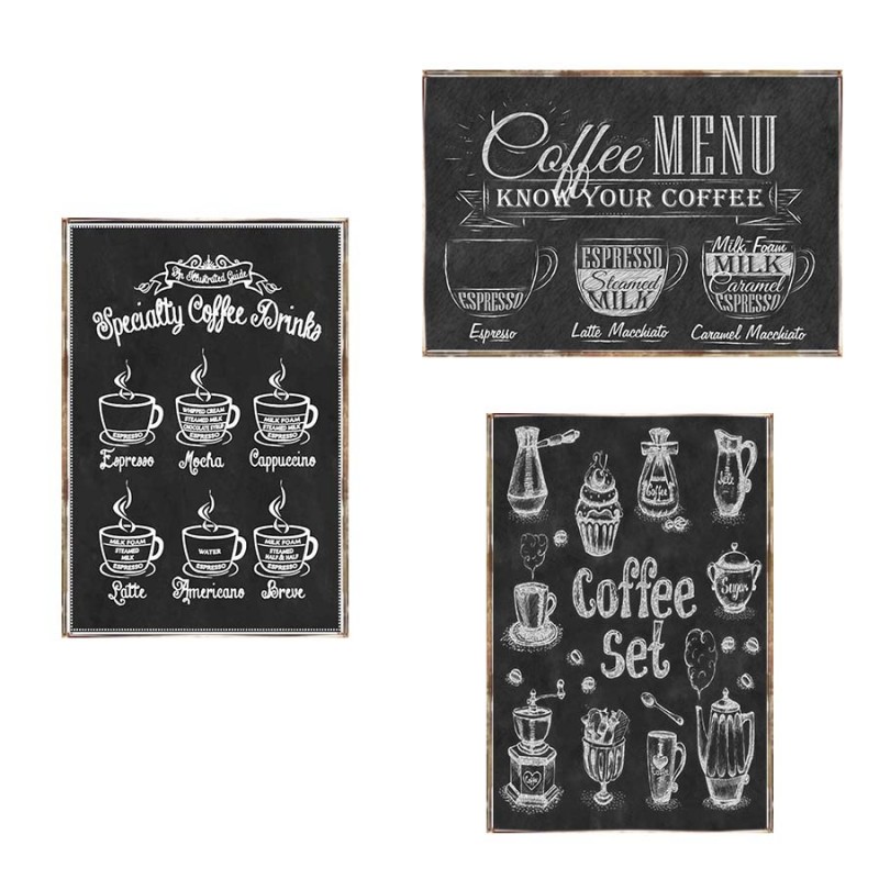 Coffee menu vintage σετ τριών τεμαχίων από ξύλινους χειροποίητους πίνακες