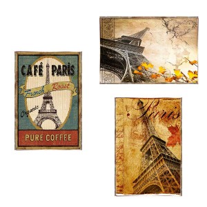 Paris σετ τριών τεμαχίων από ξύλινους χειροποίητους πίνακες