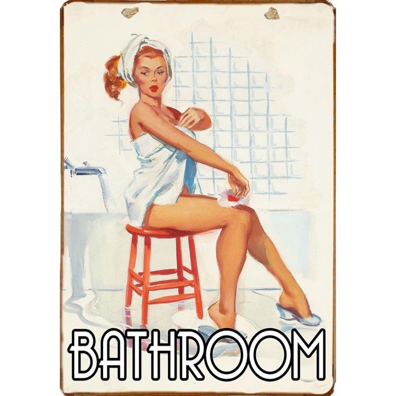 Ρετρό ξύλινο πινακάκι με pinup girl για το μπάνιο