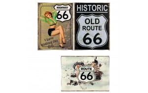 Route 66 σετ τριών τεμαχίων από ξύλινους χειροποίητους πίνακες