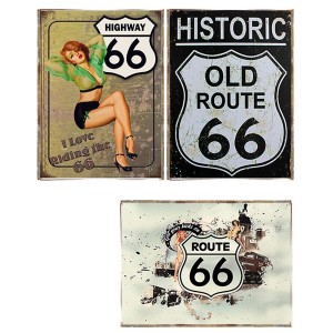 Route 66 σετ τριών τεμαχίων από ξύλινους χειροποίητους πίνακες