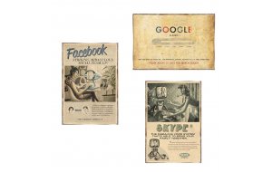Vintage Internet σετ τριών τεμαχίων από ξύλινους χειροποίητους πίνακες