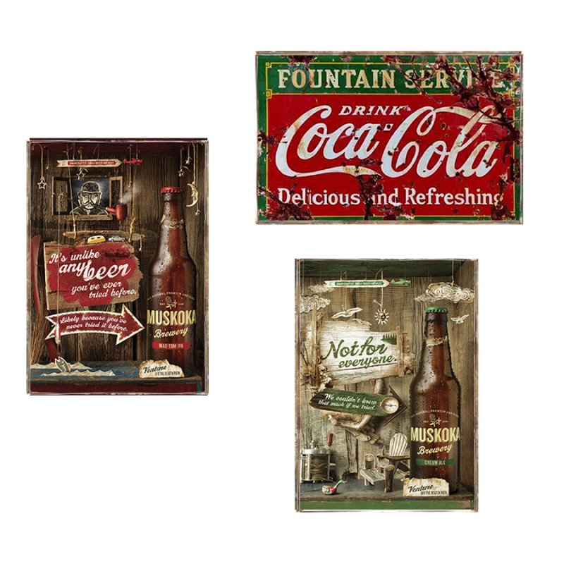Coca Cola Vintage Σετ απο Ξύλινους Πίνακες 20x30cm S/3 τεμ.