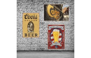 Beer vintage σετ τριών τεμαχίων από ξύλινους χειροποίητους πίνακες