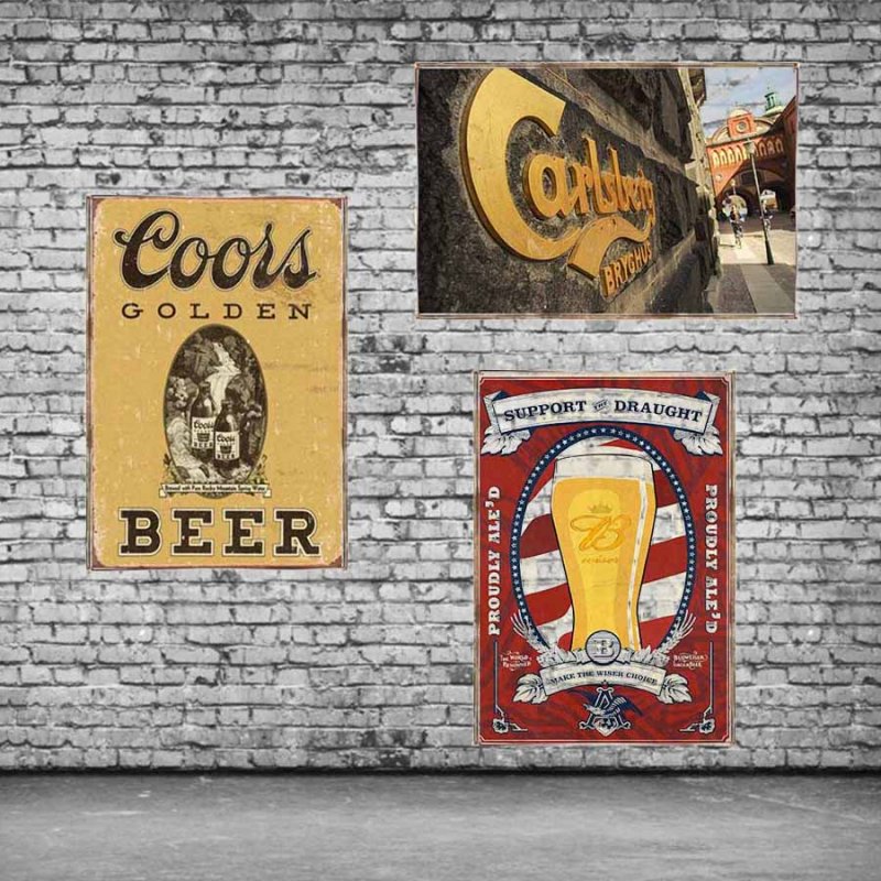 Beer vintage σετ τριών τεμαχίων από ξύλινους χειροποίητους πίνακες
