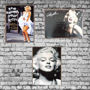 Marilyn Monroe σετ τριών τεμαχίων από ξύλινους χειροποίητους πίνακες