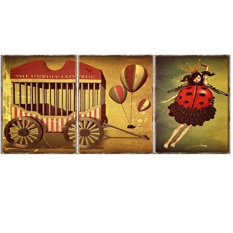 Τρίπτυχος πίνακας χειροποίητος με vintage εικόνα circus