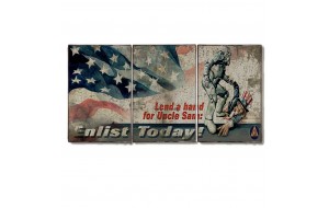 Τρίπτυχος ξύλινος πίνακας χειροποίητος Uncle Sam