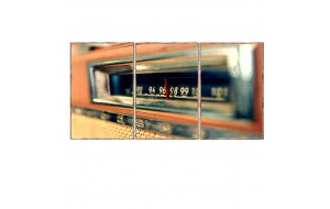 Τρίπτυχος ξύλινος πίνακας χειροποίητος με εικόνα vintage ραδιοφώνου