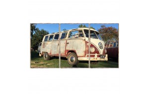 Τρίπτυχος ξύλινος πίνακας χειροποίητος vintage VW van