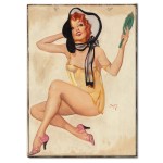 Vintage χειροποίητο πινακάκι με pin up girl που ποζάρει