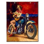 Vintage χειροποίητο πινακάκι pin up girl με κιθάρα