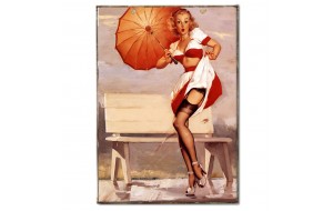 Vintage χειροποίητο πινακάκι pin up girl με ομπρέλα