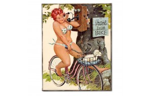 Vintage χειροποίητο πινακάκι pin up girl σε ποδήλατο