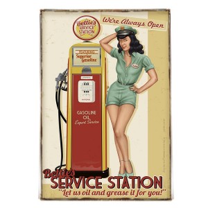 Vintage πινακάκι pin up girl service station
