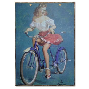 Vintage πίνακας pin up girl σε ποδήλατο