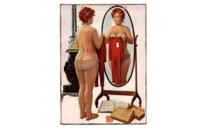 Vintage πίνακας pin up girl στον καθρέφτη