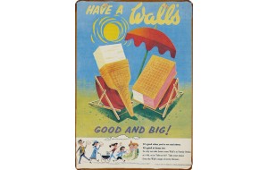 Ξύλινο πινακάκι με παλιά διαφήμιση για παγωτά Walls