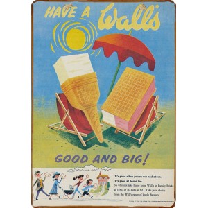 Ξύλινο πινακάκι με παλιά διαφήμιση για παγωτά Walls