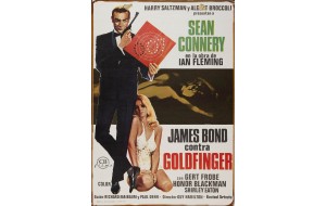 Ξύλινο πινακάκι με παλιά διαφήμιση ταινίας Goldfinger