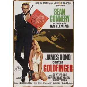 Ξύλινο πινακάκι με παλιά διαφήμιση ταινίας Goldfinger