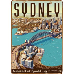 Ξύλινο πινακάκι με vintage ταξιδιωτική διαφήμιση για το Sydney