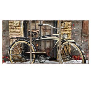 Bicycle Τρίπτυχος ξύλινος πίνακας χειροποίητος