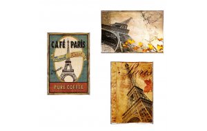 Paris σετ τριών τεμαχίων απο ξύλινους χειροποίητους πίνακες