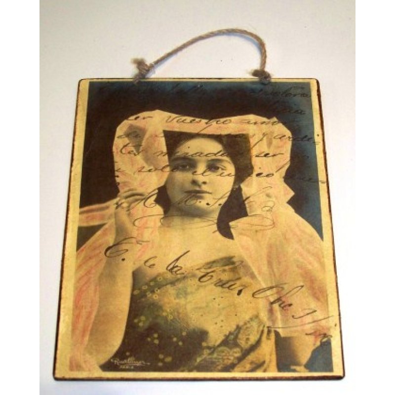 Vintage διακοσμητικό χειροποίητο πινακάκι με κοπέλα 20x25 εκ