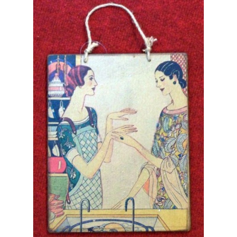 Vintage διακοσμητικό χειροποίητο πινακάκι με κοπέλες 20x25 εκ