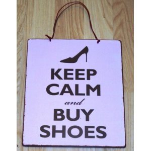 Keep calm and buy shoes vintage χειροποίητο πινακάκι μωβ 20x25 εκ