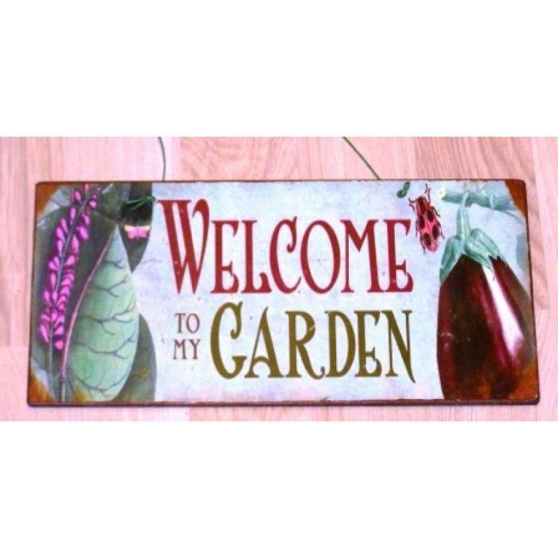 Welcome to my garden χειροποίητο vintage πινακάκι 26x13 εκ