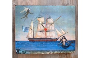 Θάλασσα -  Ρολόι τοίχου χειροποίητο ξύλινο