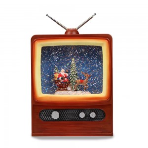 Χριστουγεννιάτικη τηλεόραση φωτιζόμενη με Άγιο Βασίλη με μουσική 15.5x23 εκ