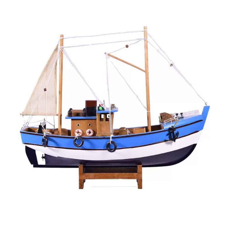 Ψαροκάικο ξύλινο διακοσμητικό με γαλάζιο σκαρί 40x9x37 εκ | Echo Deco